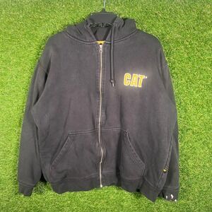 CAT Caterpillar Black Full Zip Hoodie Sweatshirt Mens Size L Logo‎ Workwear